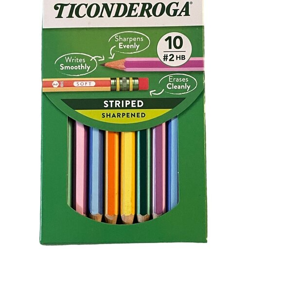 Ticonderoga Striped Wood Pencils, #2 Soft Lead, Pre-sharpened, Pack Of 10 - Picture 2 of 10